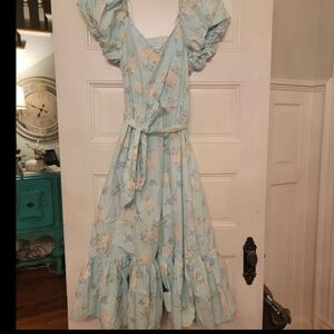 LoveShackFancy Size 10 Floral Ruffle Wrap Dress